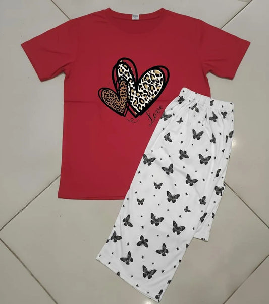 2 Pcs Women's Stitched Jersey Printed Night Suit