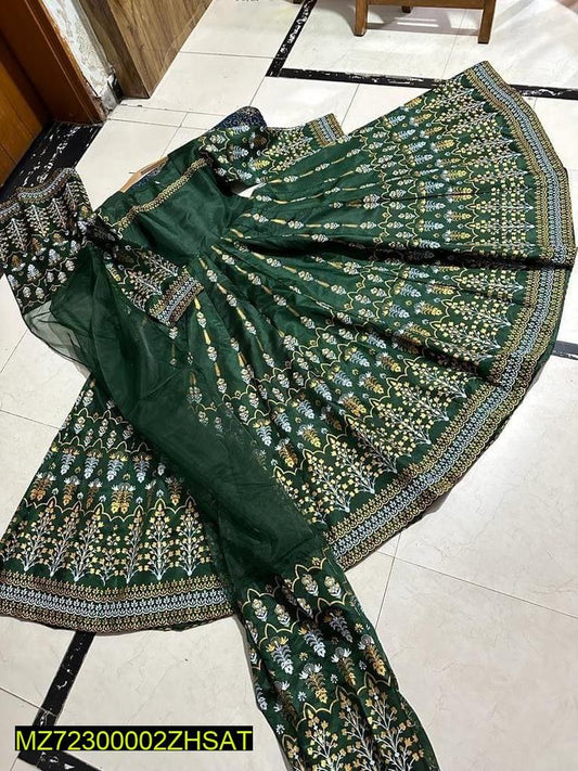 3 Pcs Women's Stitched Fancy Katan Silk Printed Maxi